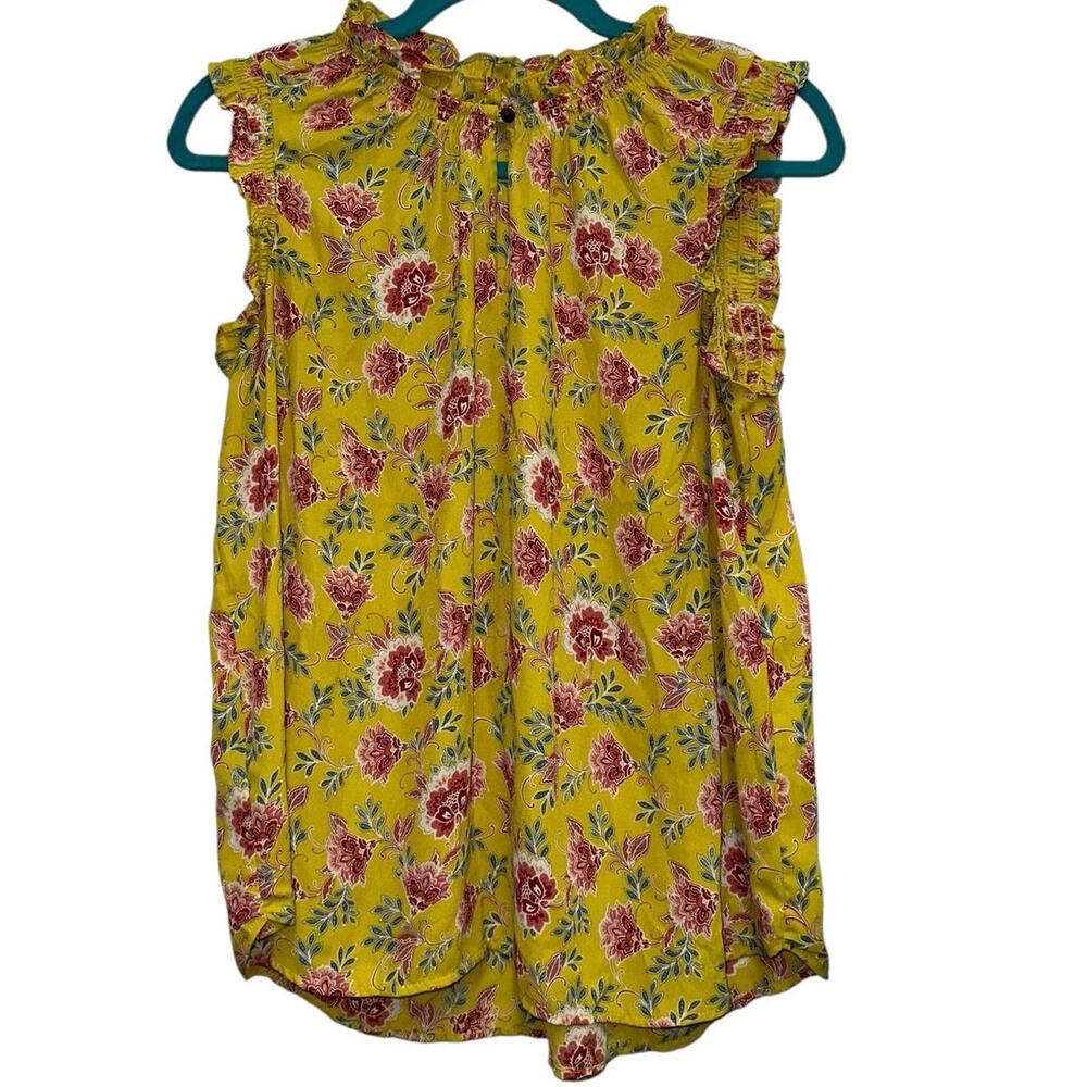 LOFT Floral Ruffle Sleeveless‎ Blouse Petite Large Yellow Boho Top